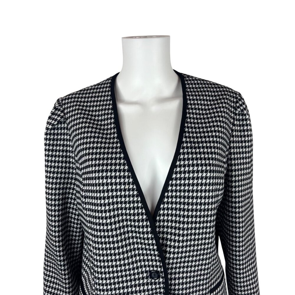 Vintage 80s Houndstooth Blazer Womens Large Black & White Single Button Jacket - Picture 3 of 8